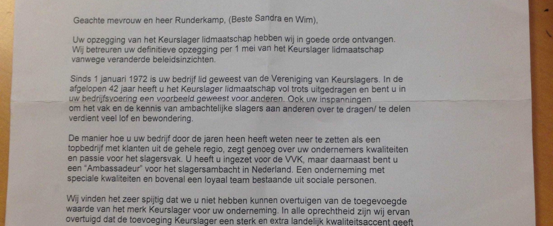 Mooie woorden van de vereniging van Keurslagers